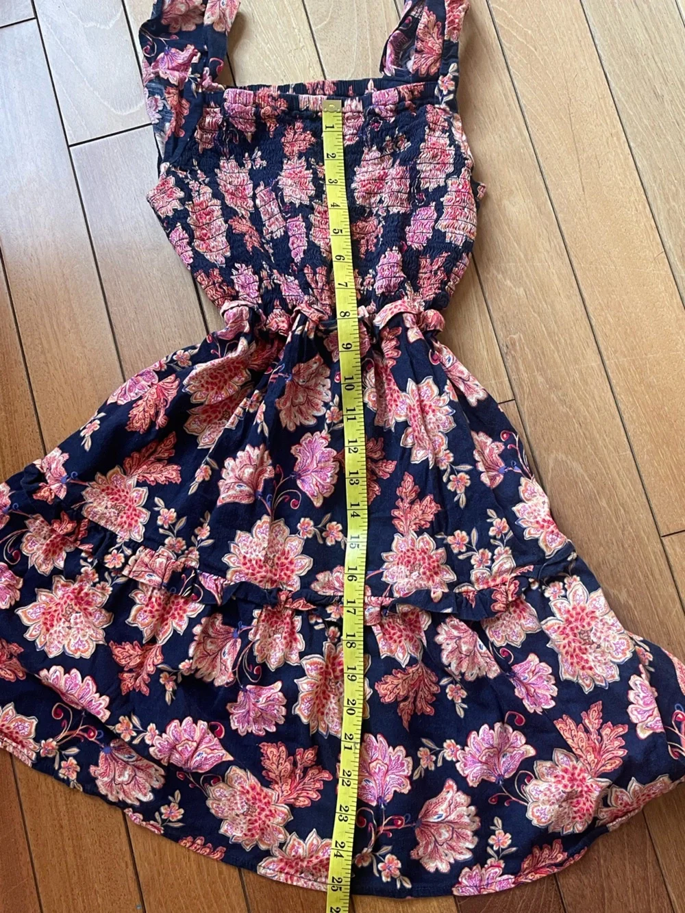 Old Navy Girls Floral Smocked Sundress Size Large 10-12 Navy Pink Tiered Dress